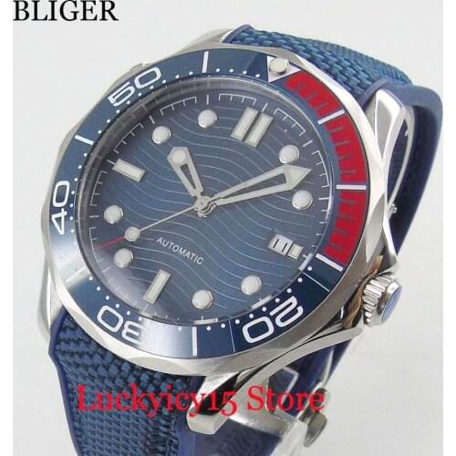 BLIGER Brand Sterile Dial Mens Automatic Watch Sapphire Crysstal Rubber Strap 41mm Time Watch