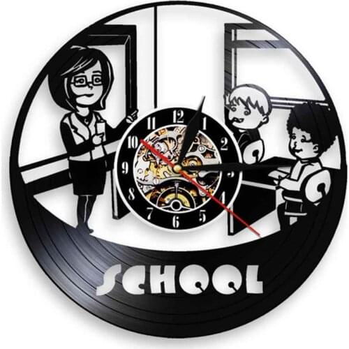 Teacher And Students School Kindergarten Wall Clock Nursery Educational Decor Vinyl Record Wall Clock Teacher Appreciation Gift