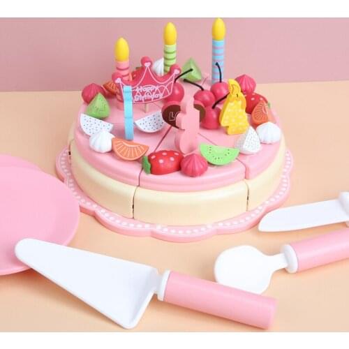 Children Wooden Simulation Magnetic Cake Strawberry Double Birthday Cake Baby Pretend Play Kitchen Food Educational Toys Girls