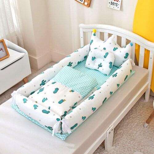 Baby Nest Bed with Pillow Portable Crib Travel Bed Infant Toddler Cotton Cradle for Newborn Baby Bed Bassinet Bumper with Quilt