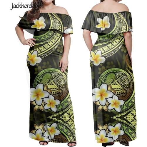 Jackherelook Womens Long Off Shoulder Maxi Dress Polynesian Tribal Samoa Flag Brand Design Elegant Ladies Evening Party Dresses