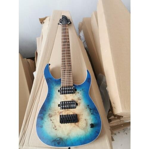 7 Strings Blue Maple Veneer Mahogany body Electric Guitar with Black Hardware,Rosewood fingerboard,Guitar is in stock