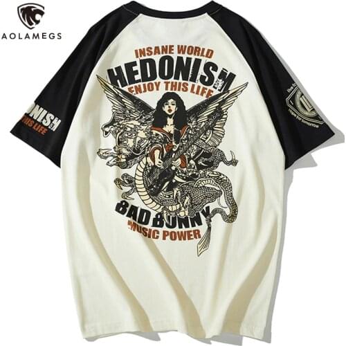 Aolamegs Summer Short Sleeve Tshirt Men Japanese Geisha T-shirts Hip Hop Harajuku High Street Streetwear Casual Tops Tee Shirts