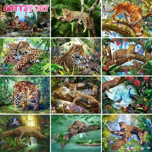 GATYZTORY Frame DIY Painting By Numbers Kits For Adult child Leopard Handpainted Animal Oil Painting Canvas Colouring Home Decor