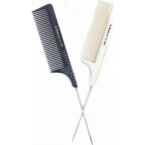 HARMONY 2 Pieces White/Black Metal Handle Pointed Salon Rat Pin Tail Comb Hairdresser Combs For Hair Extensions Tools