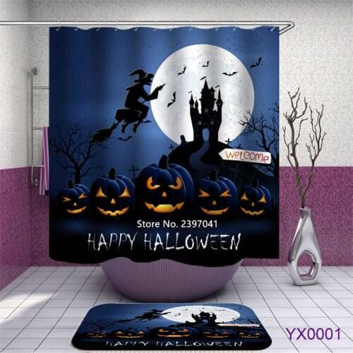 Halloween Themed Pumpkin Horror Modern Simple Black and White Cartoon Waterproof and Mildew Proof Shower Curtain with Hook