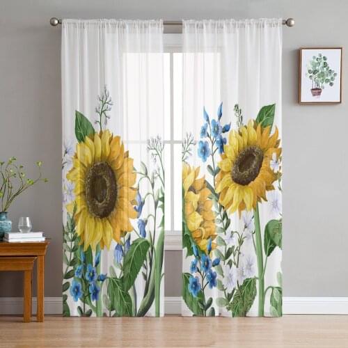 Indoor Tulle Curtains Sunflower Yellow Girls Bedroom Exquisite Voile Curtain Living Room Kitchen Chiffon Fabric Curtains