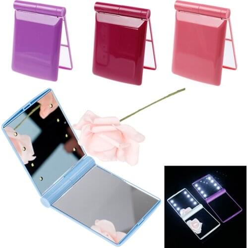 Makeup Mirror Compact Cosmetic Folding Portable Pocket with 8 LED Lights Lamps