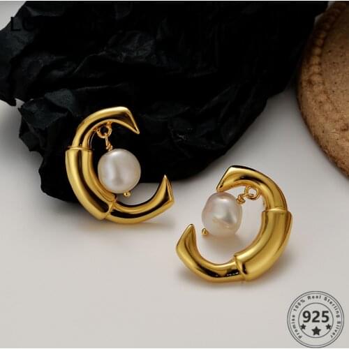 LouLeur 925 Sterling Silver Earrings 18K Gold C-Shape Stud Earrings Baroque Pearl For Women Jewelry Silver 925 Fashion Jewelry
