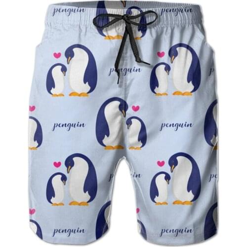 Mens Beach Short Swim Shorts Sweet Mom And Baby Penguin Surfing Maillot De Bain Sport Mens Board Shorts Swimwear