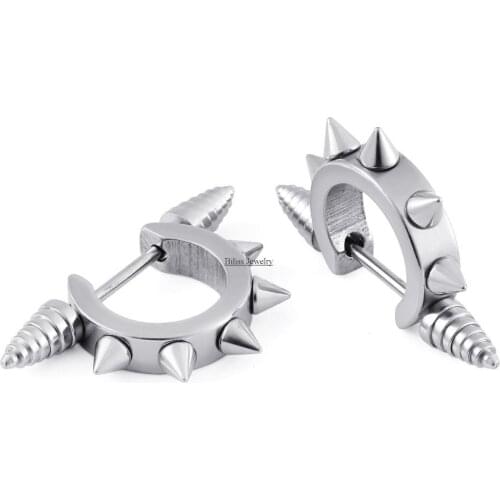 2020 Punk Spike Cool Stainless Steel Hip Hop Awl Taper Mens Huggie Earring Hoop Ear Cuff Earrings