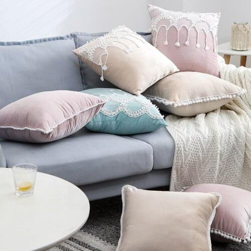 Pompom soft velvet cover white yellow blue pillowcase bedroom sofa decoration pillowcase 45x45cm girl sweet pillowcase