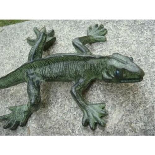 American Country Style Painted Lizard Home Decoration Cast Iron Animal Figurine Dark Green Garden Yard Lawn Cottage Ornament