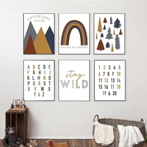 Wall Art Canvas Painting Nursery Baby Rainbow Tree Mountain Nordic Posters And Prints Wall Pictures For Kids Boy Room Bedroom