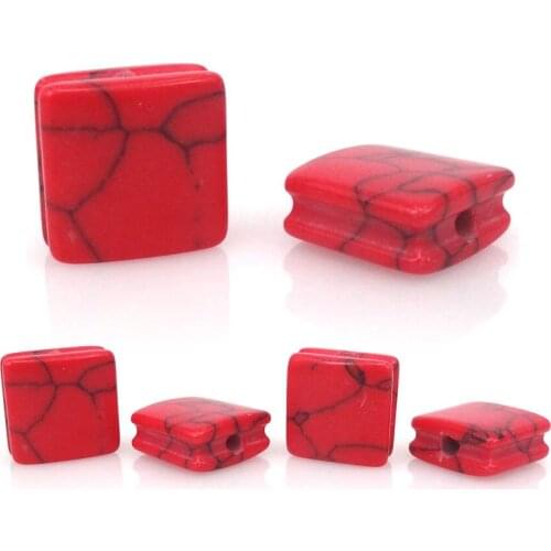 New Red Turquoises Square Beads For Women Bracelets DIY Gem Stones Semi-Precious Cabochon Stone Punk Jewelry Accessories
