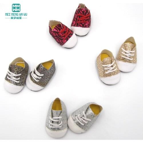 Fits girl doll and Baby accessories 43 cm baby doll shoes Golden glitter sneakers