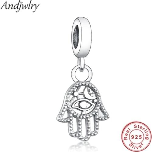 Authentic 925 Sterling Silver Fit Original Pandora Charm Bracelet Protective Hamsa Hand Dangle Charm Silver Jewelry Berloque