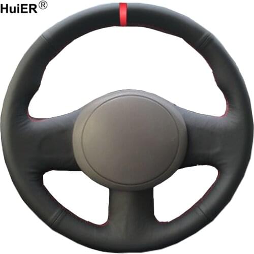 HuiER Hand Sewing Car Steering Wheel Cover For Nissan March Sunny Versa 2013 Almera Red Marker Wear resistant Auto Car Styling