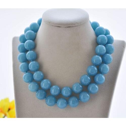 S2450 33" 16mm Aquamarine Jade Round Bead Necklace