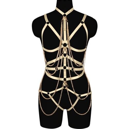 Metal Chain Sexy Underwear Gothic Suspenders Bondage Straps Stocking Body Lingerie Sexy Women Leg Harness Garter Belt Erotic