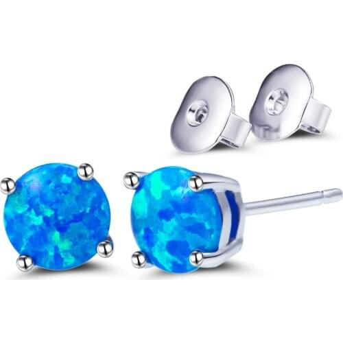 HOT SELL Style New Low-key Luxury Imitation Opal Earrings Blue Ear Stud 7MM Women Wedding Birthday Christmas Party Jewelry Gifts