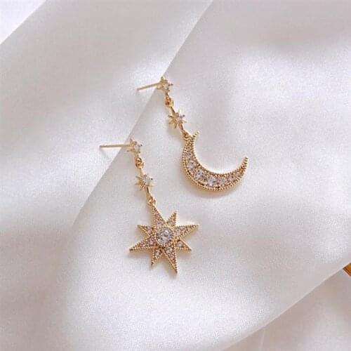 YAOLOGE For Women Gold Color Moon Star Rhinestone Drop Earrings Asymmetric Alloy Earrings 2021 Trend Fashion Party Jewelry Gift