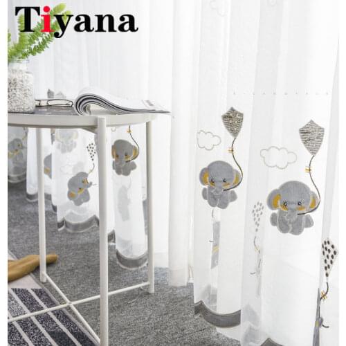Tiyana Cartoon Elephant Design Curtains For Boys Girls Bedroom Embroidered Luxury Tulle Sheer Curtain Living Room Decor ZH030X