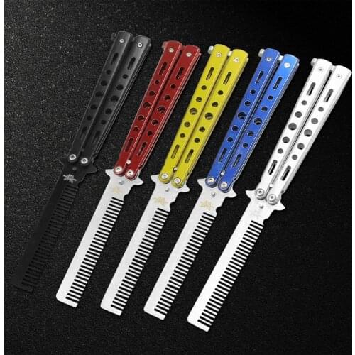 Steel Practice Butterfly Knife Safe Comb Blade Folding Training Practice Comb Style for Beginner