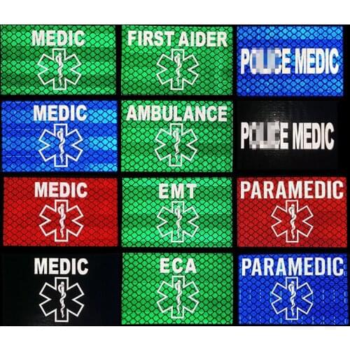 Reflective PARAMEDIC POLICE MEDIC EMT ECA IR Tactical Military Patch Emergency Rescue FIRST AID DOCTOR NURSE Applique