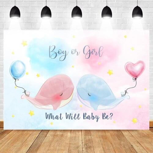 Whale Theme Boy or Girl Backdrop Gender Reveal Background Newborn Baby Shower Love Balloons Photography Backdrops Supplies Props