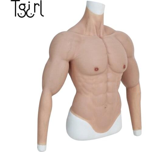Tgirl Cosplay Male Upper Suit with Muscular Arms 6-Pack Abs Blood Vessels Thin Edges Stretchy Silicone Crossdress Transgender