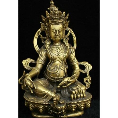 Tibet Buddhism Bronze Brass Yellow Jambhala Wealth God Buddha Statue Sculpture