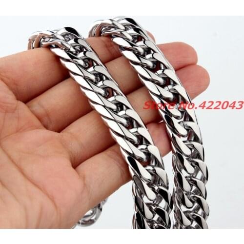 13mm Heavy Mens Chain Boys Necklace Round Cut Curb Cuban Silver color Gift 316L Stainless Steel Necklace