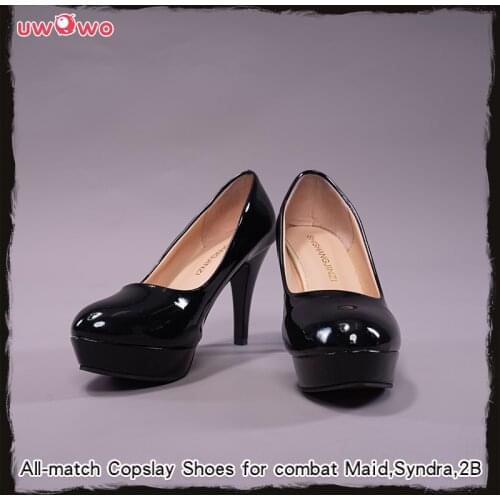 UWOWO All-match Black Shoes High Heels The Combat Maid Cosplay Shoes Syndra 2B