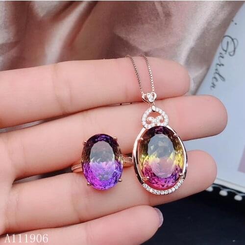 KJJEAXCMY boutique jewelry 925 sterling silver inlaid amethyst gemstone female ring necklace pendant set new luxury