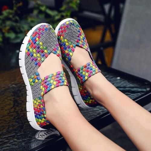 Woman Vulcanize Shoes Casual Woven Shoes Light Fashion Flats Shoes Breathe Platform Sneakers Plus Size 42 Outdoor Walking Shoes