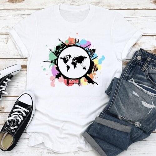 Women Clothes Cartoon Watercolor Travel Cute Clothing Summer Fashion Short Sleeve Print Tshirt Female Tee Top Graphic T-shirt
