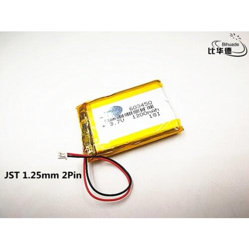 1pcs/lot JST 1.25mm 2Pin Good Qulity 3.7V,1200mAH,603450 Polymer lithium ion / Li-ion battery for TOY,POWER BANK,GPS,mp3,mp4