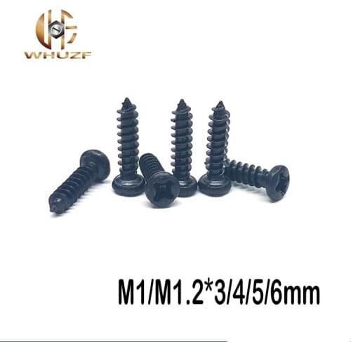 1000PCS M1/M1.2*3/4/5/6 GB845 Galvanized black micro electronic screw cross recessed phillips round pan head self tapping screw