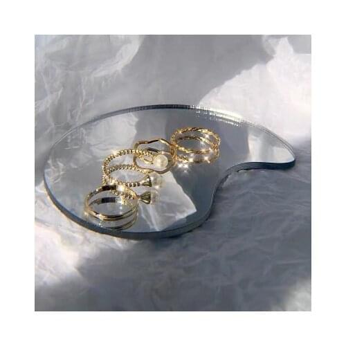 4 PCS/Set Round Imitation Pearl Twisted Charm Rings Set for Women French Gold Color Metal Adjustable Open Ring Sets Accessories