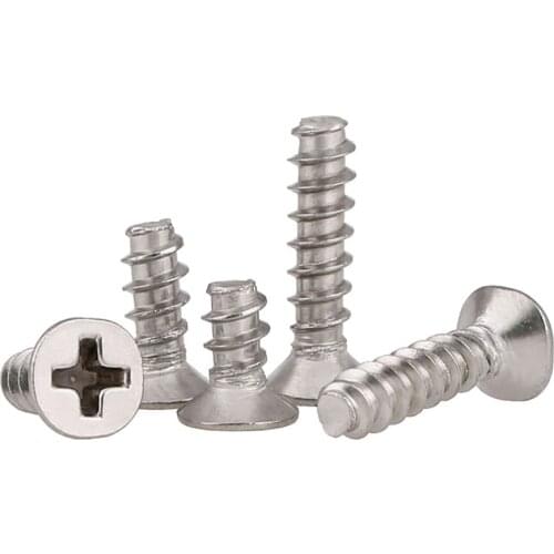 50Pcs 304 Stainless Steel Countersunk Head Flat Tail Self Tapping Screws M2 M2.2 M2.6 M3 M4 Slotted Screws