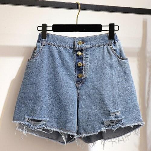 5XL 6XL Women Summer Shorts plus size Denim Jeans Sexy High-Waist Ripped Hole buttons Korean Girl Casual loose Hot ShortJ C155