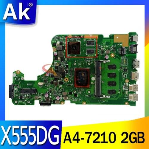 Akemy For ASUS X555DG X555YI X555Y x555d original motherboard X555YI notebook mainboard with A4-7210 CPU 2GB RAM test full 100