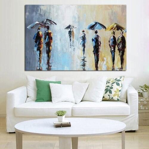 Free Shipping Palette Knife Painting Abstract Paintings For Living Room Wall People In The Rain Wall Art Picture On Canvas