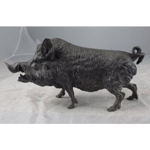 Bi001429 Chinese Old Copper Bronze Feng Shui Evil Lucky Wealth Wild boar Pig Art Statue