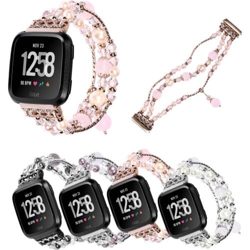 Glitter Jewelry Bracelet for Fitbit Versa Band Womens Agate Stretch Strap for Versa Replacement Watchband with Bling Connectors