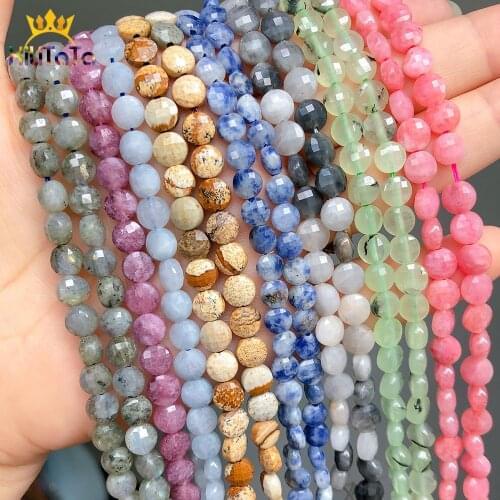 6*6mm Natural Faceted Turquoises Chalcedony Labradorite Aquamarines Stone Beads For DIY Jewelry Making Bracelet Accessories 15