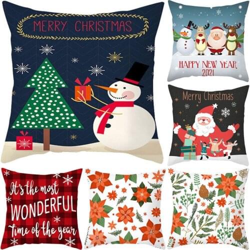 New 45cm Xmas Santa Snowman Elk Flower Letter Print Pillow Case Cushion Cover Sofa Bed Car Decor