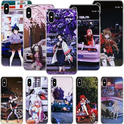 Anime Girl JDM Sports Car Drift Phone Case For iPhone 11 12 Pro XS XR X Max 7 8 6 6S Plus Mini + 5 SE Pattern Customized Coque C
