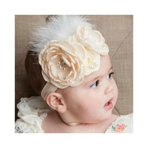 Childrens Flower Nylon Headband Baby Hair Bands Pearl feather Headbands Wholesale Princess Elastic Hairband For Girls Hair Acce